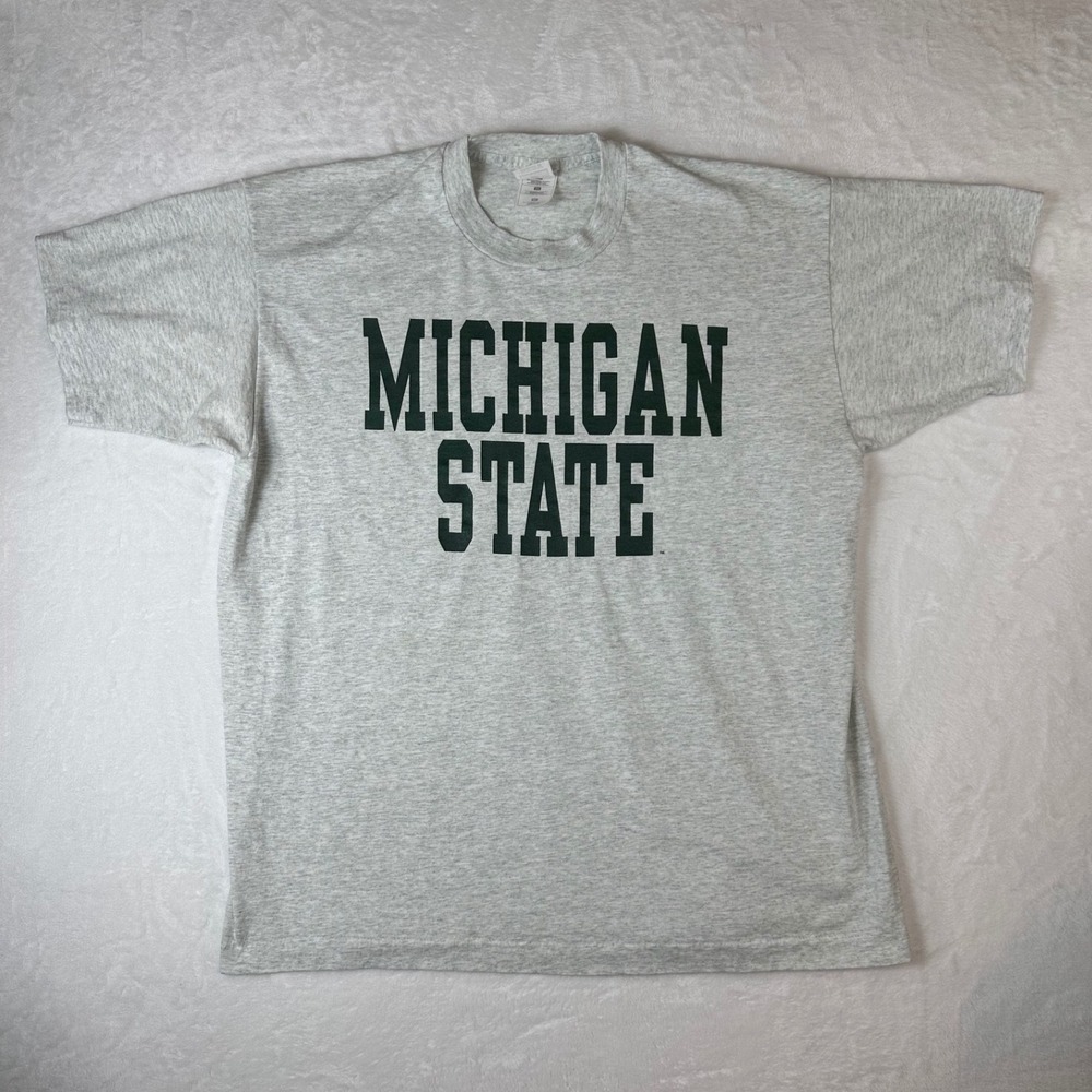 Vintage Michigan State Spartans T Shirt XL Gray Fruit of the Loom 90s USA Made